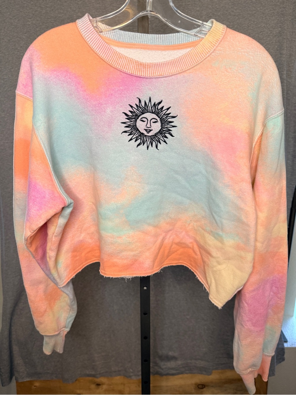 Hollister Pastel Tie-Dye Cropped Sweatshirt with Sun Patch